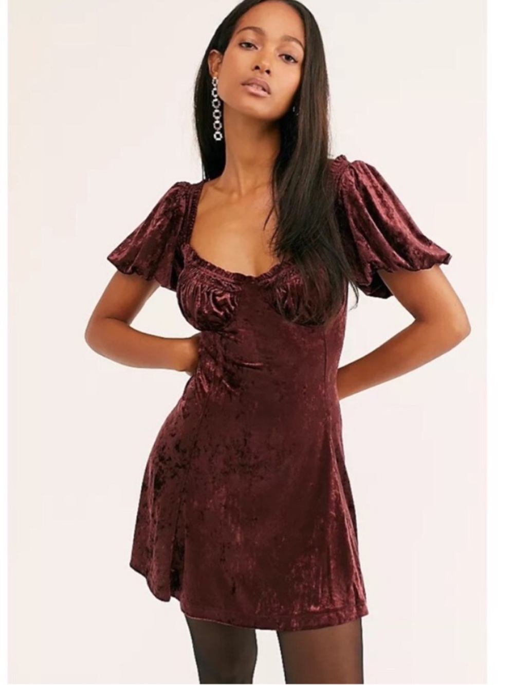 Free People Parisian Nights Velvet Mini Babydoll Dress wine sz 6